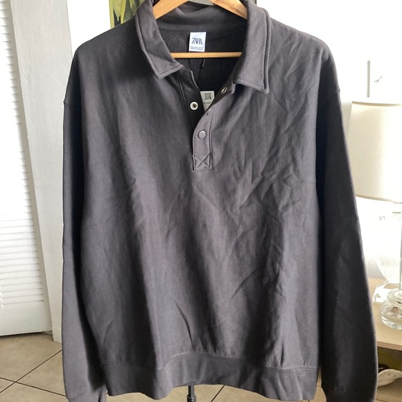 Zara Charcoal Button-Up Polo - Picture 3 of 4